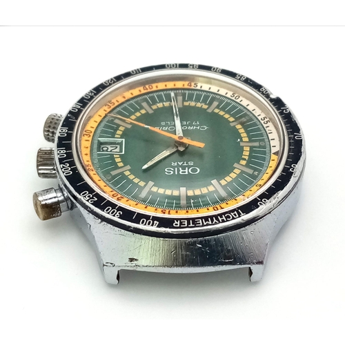 405 - A Vintage Rare Green Dial Oris Star Watch. No strap. Case - 38mm. Chronometer. Green and orange dial... 