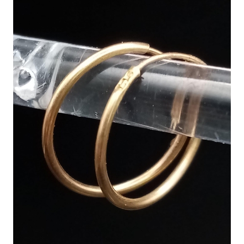 447 - Two Pairs of Thin 9K Yellow Gold Hoop Earrings. Small and medium. 0.47g total weight.