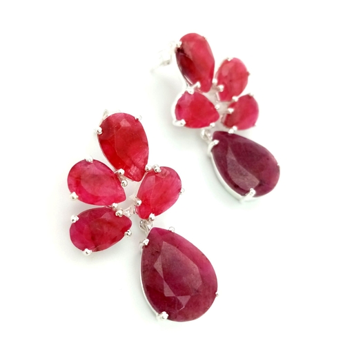 494 - A Pair of Ruby Gemstone Drop Earrings set in 925 Silver. 3.5cm drop.