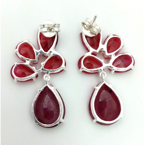 494 - A Pair of Ruby Gemstone Drop Earrings set in 925 Silver. 3.5cm drop.