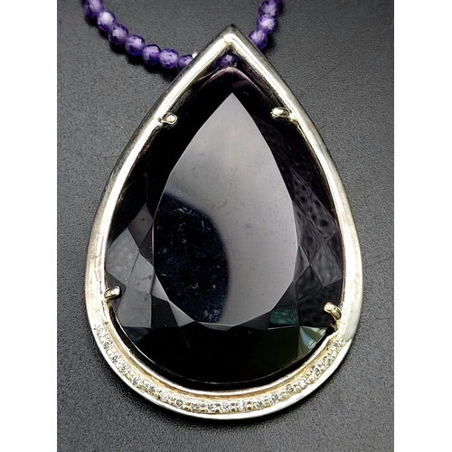 939 - A 175ct Hydro Amethyst Gemstone 925 Silver Pendant with a 42cm Amethyst Necklace. Detachable, can be... 