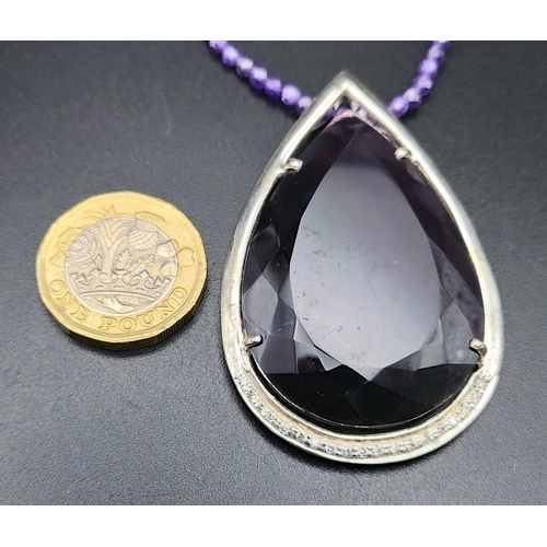 939 - A 175ct Hydro Amethyst Gemstone 925 Silver Pendant with a 42cm Amethyst Necklace. Detachable, can be... 