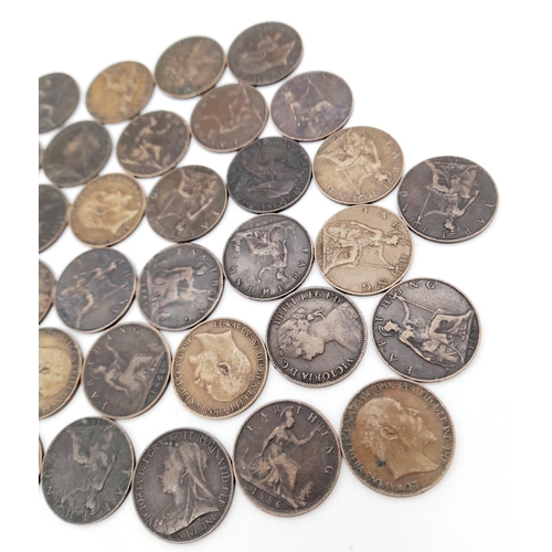 975 - A Small Collection of 39 Farthing Coins - Mostly late 1800s.
Different grades - please see photos.