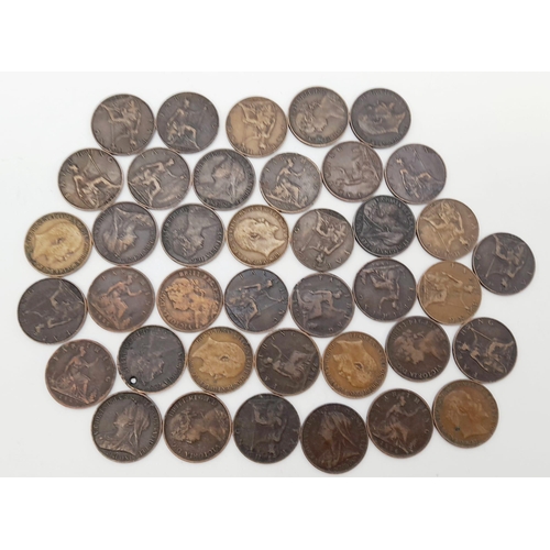 975 - A Small Collection of 39 Farthing Coins - Mostly late 1800s.
Different grades - please see photos.