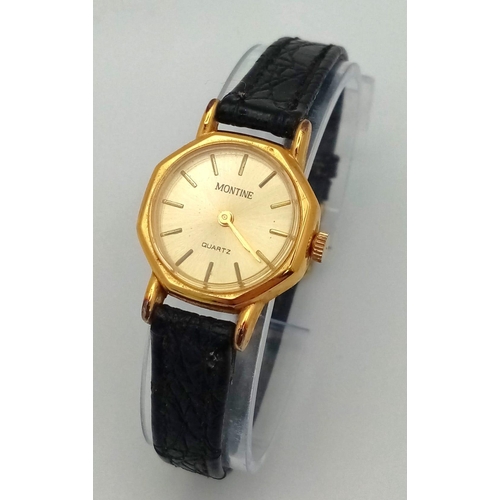 1141 - A MONTINE ladies watch. 22 mm gold plated case with gold tone dial, hour marks and hands, quartz mov... 