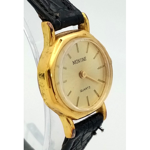 1141 - A MONTINE ladies watch. 22 mm gold plated case with gold tone dial, hour marks and hands, quartz mov... 