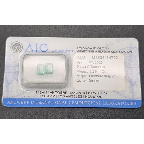 1249 - A 1.19ct Zambian Emerald Gemstone Pair in a Sealed Blister Pack. AIG Milan Certified. Oval Shape. Lo... 