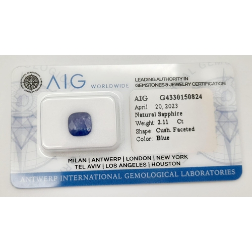 1368 - A 2.11ct Natural Blue Sapphire Gemstone in a Sealed Blister Pack. AIG Milan Certified.