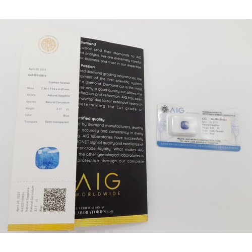 1368 - A 2.11ct Natural Blue Sapphire Gemstone in a Sealed Blister Pack. AIG Milan Certified.