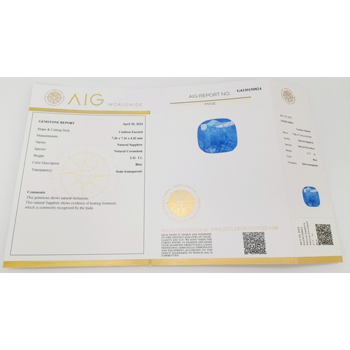 1368 - A 2.11ct Natural Blue Sapphire Gemstone in a Sealed Blister Pack. AIG Milan Certified.