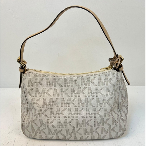 855 - Michael Kors Cream Monogram Bag with Gold Tone Hardware. 19cm x 31cm x 12cm.