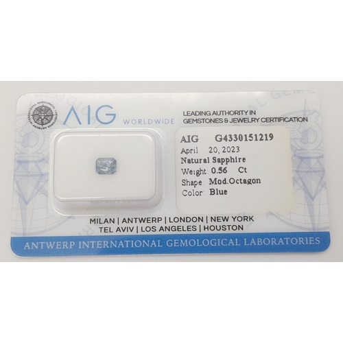 505 - An 0.56ct Eye Clean Blue Sapphire Gemstone in a Sealed Blister Pack. AIG Milan Certified.