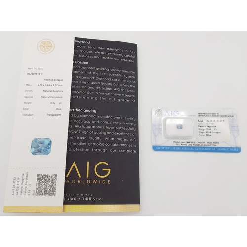 505 - An 0.56ct Eye Clean Blue Sapphire Gemstone in a Sealed Blister Pack. AIG Milan Certified.