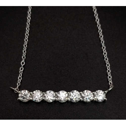 934 - A White Moissanite Bar-Pendant Necklace set in 925 Silver. 3cm and 44cm.