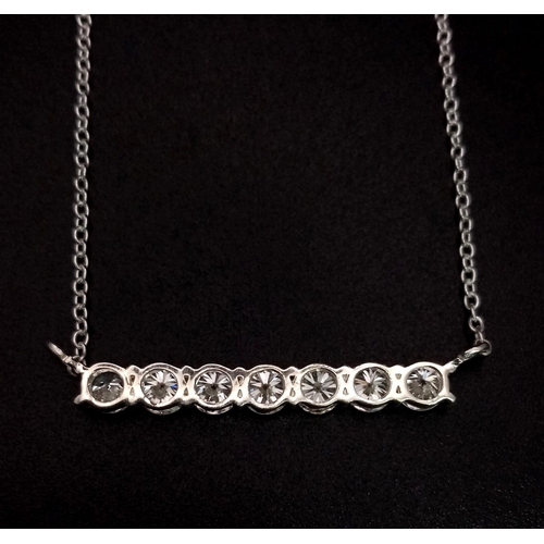 934 - A White Moissanite Bar-Pendant Necklace set in 925 Silver. 3cm and 44cm.