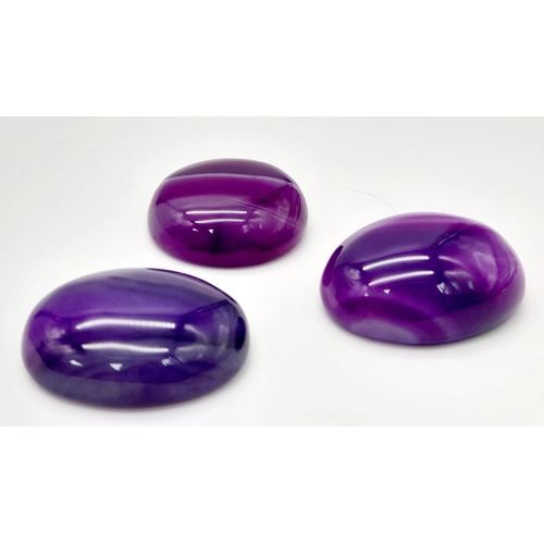 1149 - A 72.60ct of 3pcs Natural Purple Quartz Gemstones , in an mix Oval Cabochon Shapes. Comes with a GLI... 