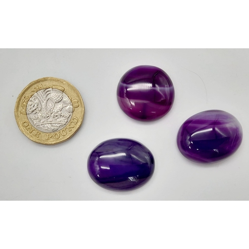 1149 - A 72.60ct of 3pcs Natural Purple Quartz Gemstones , in an mix Oval Cabochon Shapes. Comes with a GLI... 