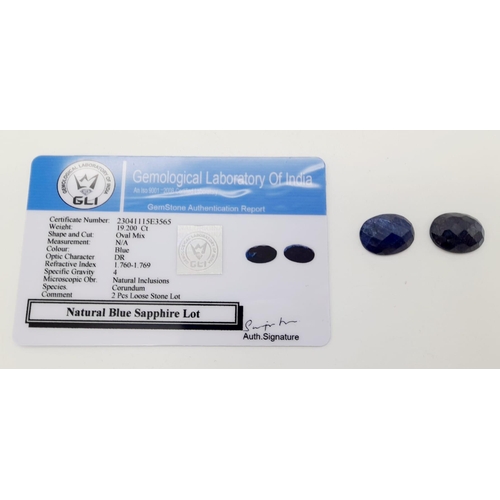 1156 - A 19.20ct of 2pcs of Natural Faceted Blue Sapphire, in an Oval mix cut shape. Comes with a GLI certi... 