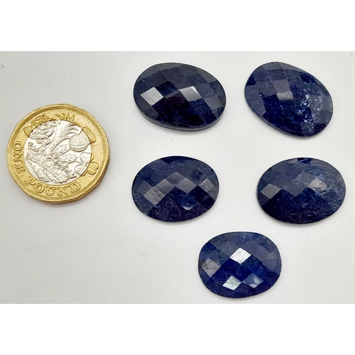 569 - A 91.60ct of 5pcs Faceted Blue Sapphire Gemstones, in Oval Shapes cut.