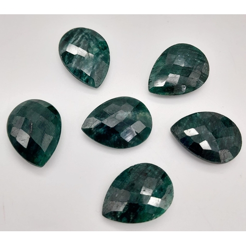 822 - A 50ct of Faceted Emerald Gemstones, in Pear Shapes cut. The Lot to include 6 pcs.