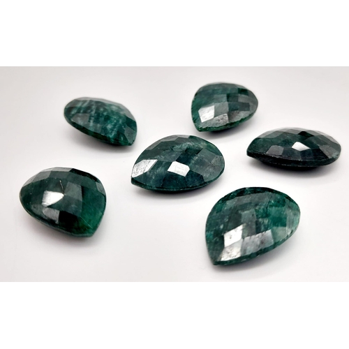 822 - A 50ct of Faceted Emerald Gemstones, in Pear Shapes cut. The Lot to include 6 pcs.