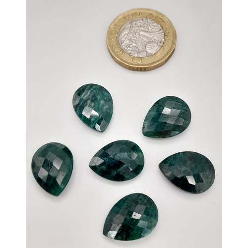 822 - A 50ct of Faceted Emerald Gemstones, in Pear Shapes cut. The Lot to include 6 pcs.