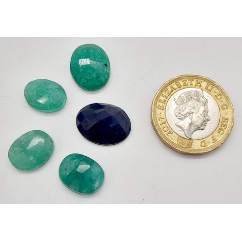 1142 - A 29.85ct of 5 pcs Natural Multi Stones, to include: Faceted Emeralds and Blue Sapphire. Oval mix Sh... 