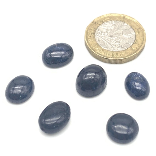 471 - A 37ct of 6pcs Blue Sapphire gemstones, in Oval Cabochon Shapes.