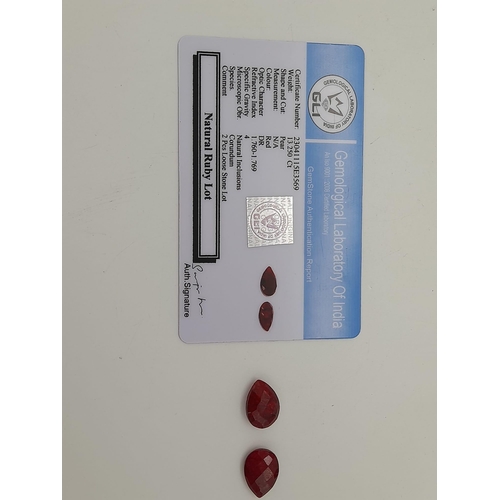 829 - A Pair of 13.25ct of Faceted Natural Ruby, in Pear Shapes. Comes with a GLI Certificate.