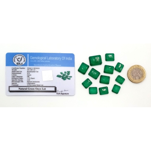 908 - A 101.30ct of Natural Faceted Green Onyx Lot, include 12 Pcs. In Rectangular Shapes and comes with a... 