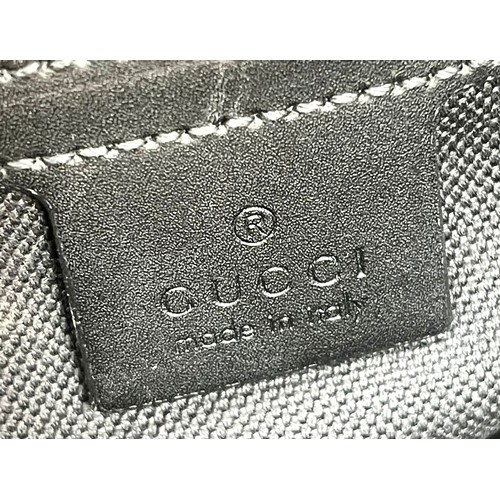 375 - A Gucci GG Black Medium Messenger Bag. Black/Grey supreme monogram canvas. Blue and red web strap. P... 