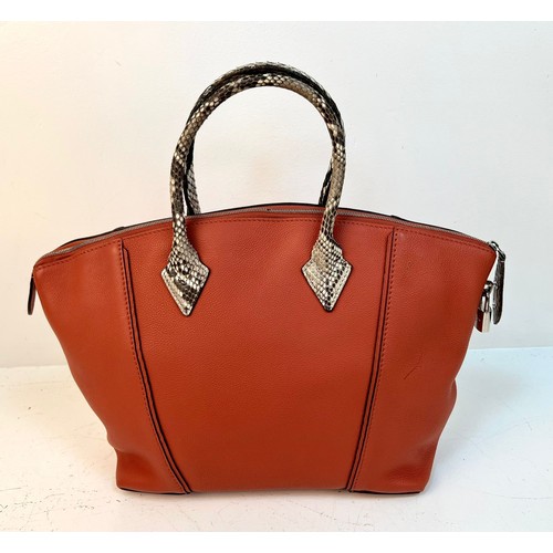 991 - A Louis Vuitton Parnasea Lockit-Rockit Burnt Orange Leather and Python Handled Handbag. Silver-tone ... 