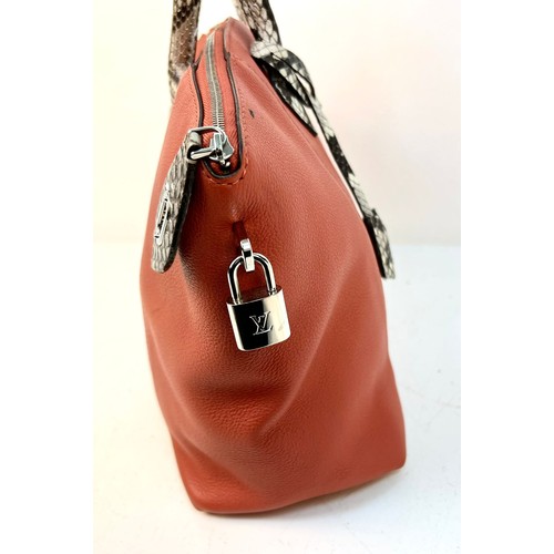 991 - A Louis Vuitton Parnasea Lockit-Rockit Burnt Orange Leather and Python Handled Handbag. Silver-tone ... 