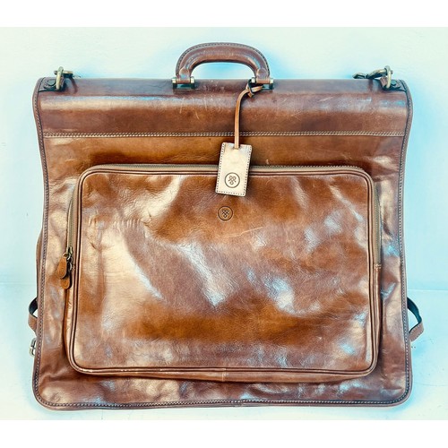 515 - A Beautiful Hand-Made Maxwell Scott Rovello Tan Leather Suit Luggage Bag. Solid gold-tone exterior h... 