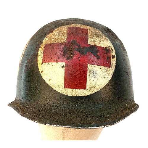 109 - WW2 US Swivel Bale Front Seam Medics Helmet and Liner.