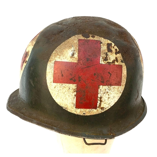 109 - WW2 US Swivel Bale Front Seam Medics Helmet and Liner.