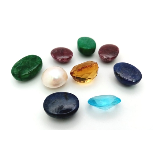 1128 - A 96.80ct of 9pcs of Natural Multi Stones, to include: Faceted Citrine, Blue Topaz, Cabochon Emerald... 