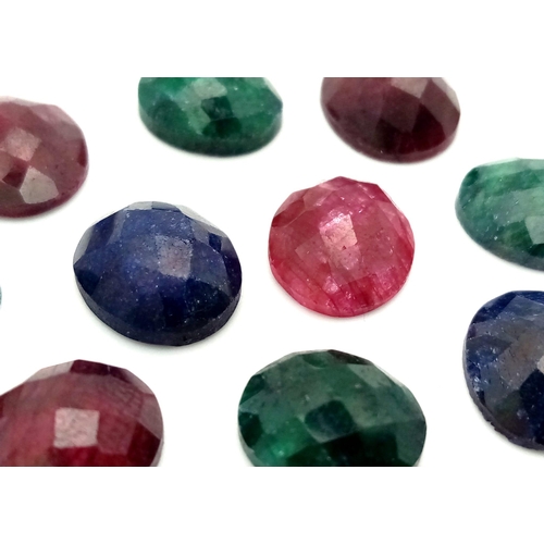 1170 - A 50ct of 10pcs Mixed Gemstones, to include: Faceted Ruby, Emerald and Blue Sapphire. Oval Shape.