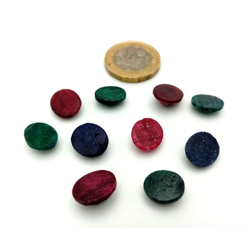 1170 - A 50ct of 10pcs Mixed Gemstones, to include: Faceted Ruby, Emerald and Blue Sapphire. Oval Shape.