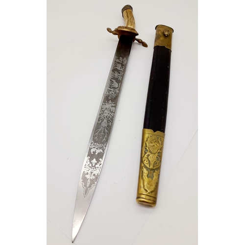 158 - 3rd Reich Hunting Association Dagger Etched Blade Weyerberg.