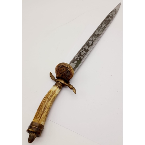 158 - 3rd Reich Hunting Association Dagger Etched Blade Weyerberg.