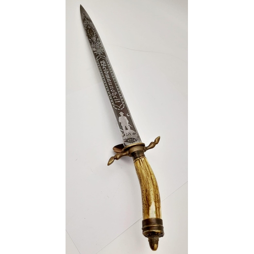 158 - 3rd Reich Hunting Association Dagger Etched Blade Weyerberg.