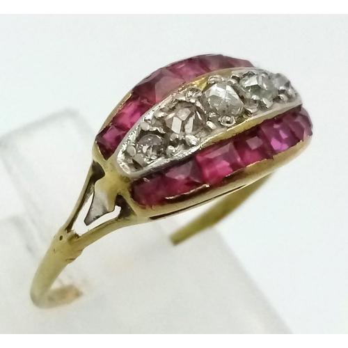 540 - A Fine Quality Antique Ruby and Diamond Ring. Diamonds surrounded by fine calibrated rubies. Set in ... 