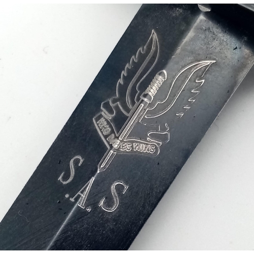 562 - British Made Current Day Commando Dagger with S.A.S Badge Etched on the Blade.