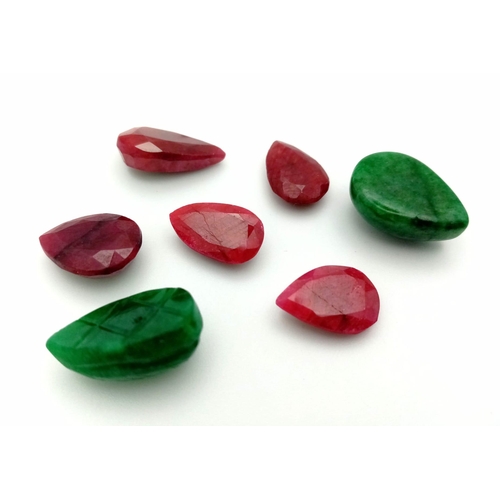 711 - A 52.80ct of Natural Multi Stone Lot, to include: 7 pcs of Faceted Ruby and Cabochon Emeralds. Pear ... 