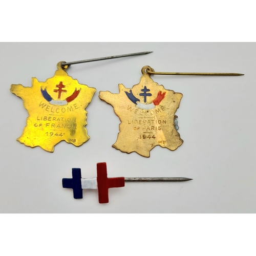 824 - 3 x WW2 French Liberation Pins given to all that took part. Pin 1 Free French, Pin 2 Liberation of P... 