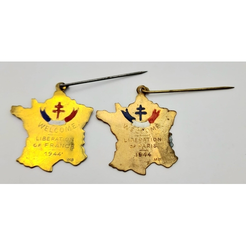 824 - 3 x WW2 French Liberation Pins given to all that took part. Pin 1 Free French, Pin 2 Liberation of P... 