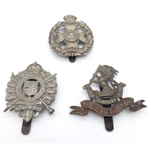 858 - Three Original Military Vintage Badges: West Riding Regiment, 8th Battalion City of London and The L... 