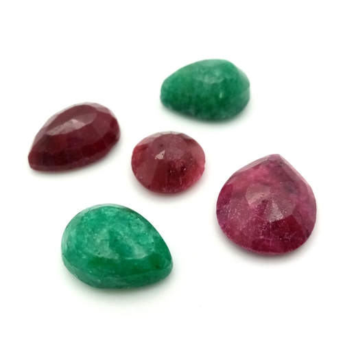 915 - A 30.55ct of 5pcs Faceted Ruby & Emerald Gemstones, in Mixed Shapes.