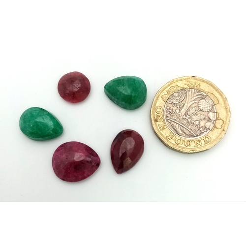 915 - A 30.55ct of 5pcs Faceted Ruby & Emerald Gemstones, in Mixed Shapes.